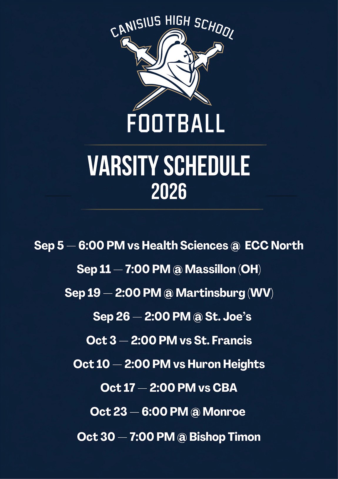 Canisius Crusaders Varsity Football Schedule